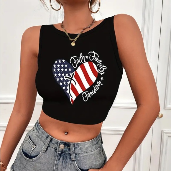 🇺🇸 American Pride Faith Family & Freedom Cropped Black Sleeveles - Picture 6 of 6